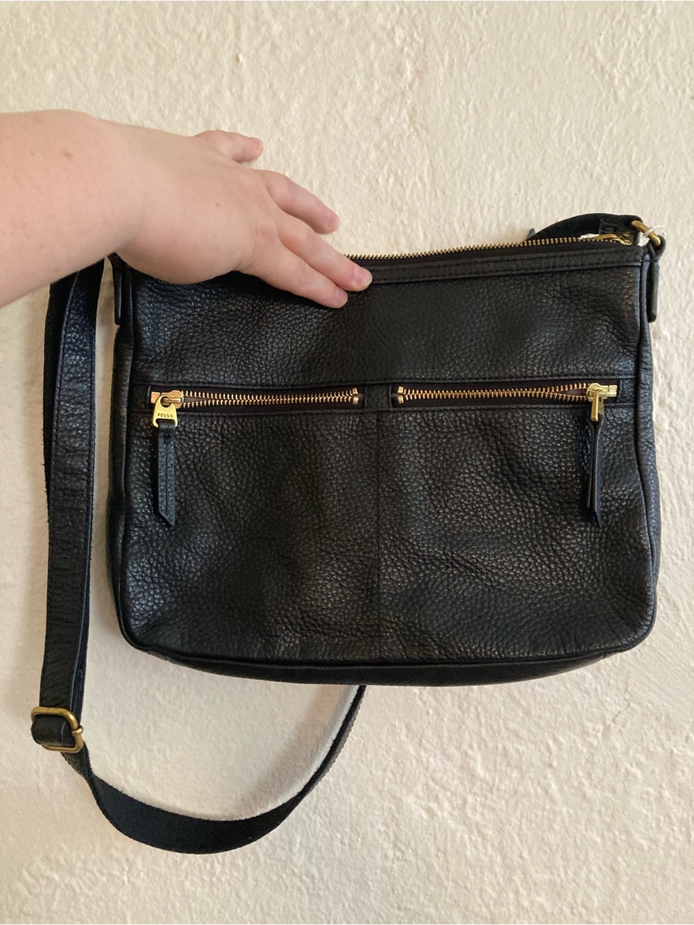 Fossil Black Pebbled Leather Crossbody Bag